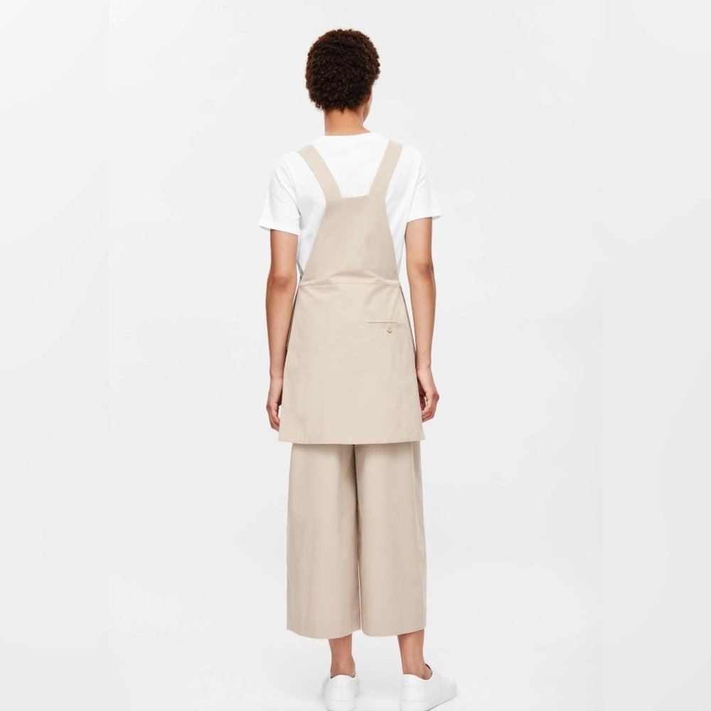 COS Sz 4 Tan Apron Cotton Wide Leg Cropped Lagenlook Minimalist Jumpsuit
